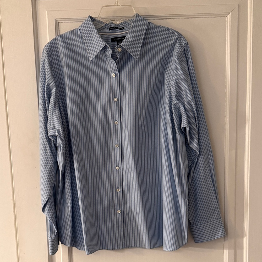 Lands' End Blue Striped Button Down Shirt